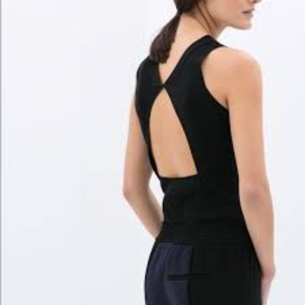 Zara Women Black Top with Back Opening, Size Small